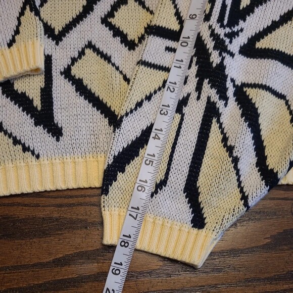 VTG Zalerno Sweater Geometric Lemon White Yellow Black Men 44 - Picture 10 of 11